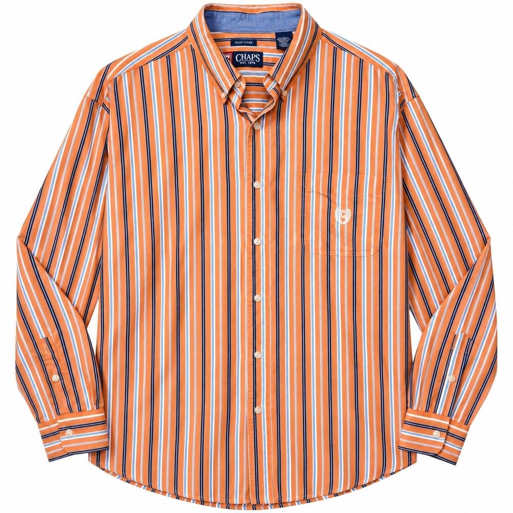 Chaps Orange Multi Striped Easy Care Long Sleeve Collared Button-Down Shirt XXL